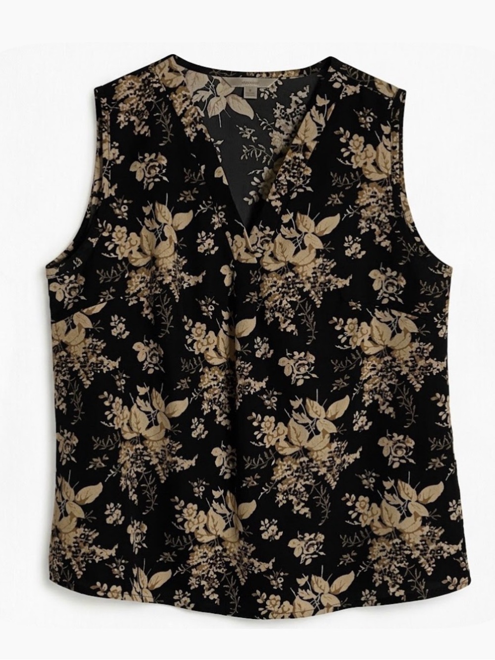 Floral Sleeveless Blouse, Women’s M, Black Beige
